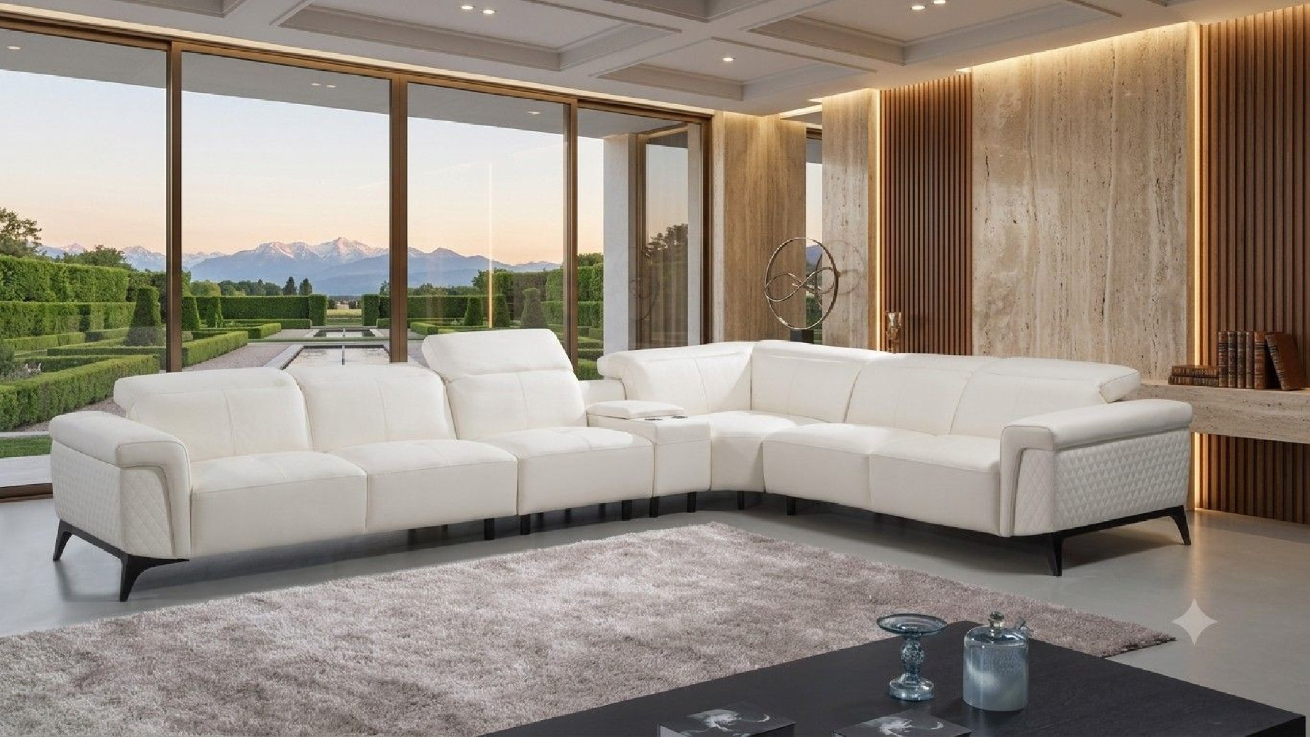 EK-L095 White Italian Leather 5-piece Sectional Contemporary Style by American Eagle Furniture