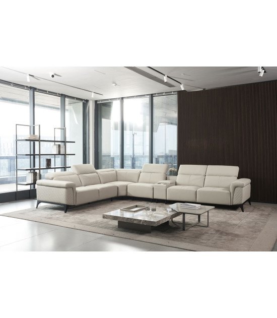 EK-L095 Light Gray Italian Leather 5-piece Sectional Contemporary Style by American Eagle Furniture