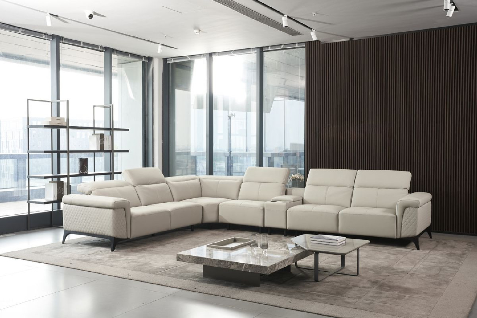EK-L095 Light Gray Italian Leather 5-piece Sectional Contemporary Style by American Eagle Furniture
