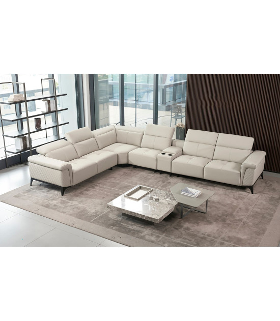 EK-L095 Light Gray Italian Leather 5-piece Sectional Contemporary Style by American Eagle Furniture