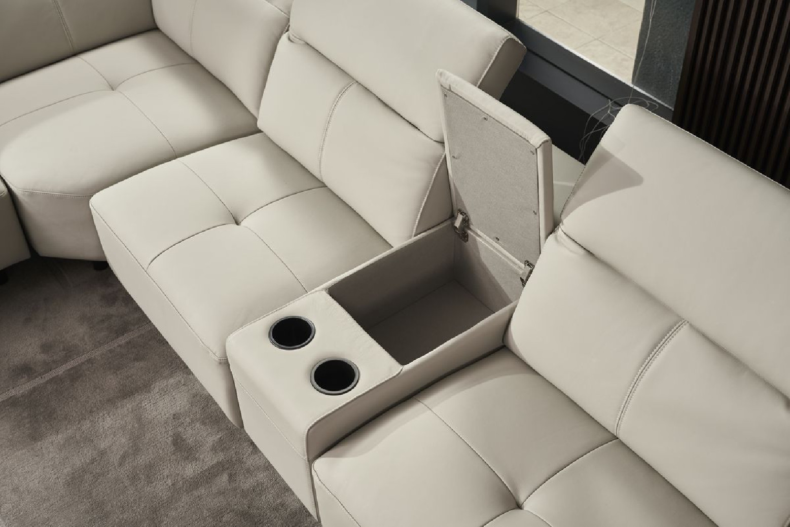 EK-L095 Light Gray Italian Leather 5-piece Sectional Contemporary Style by American Eagle Furniture
