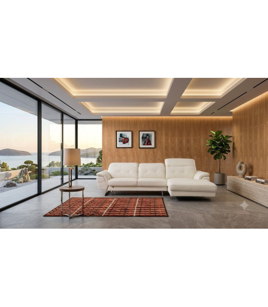 EK-L085 White Italian Leather Sectional - Left Sitting Contemporary Style by American Eagle Furniture