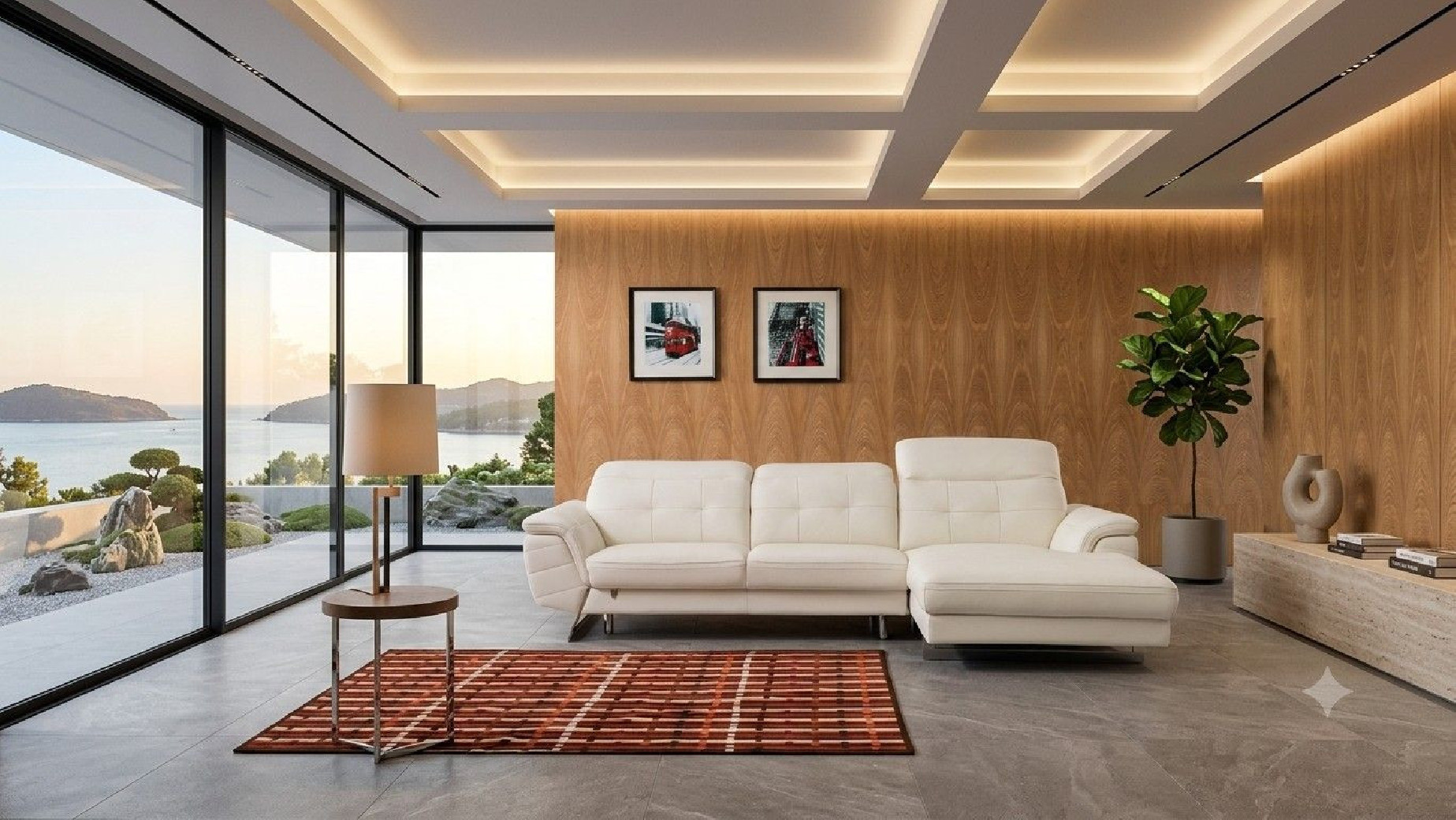 EK-L085 White Italian Leather Sectional - Left Sitting Contemporary Style by American Eagle Furniture