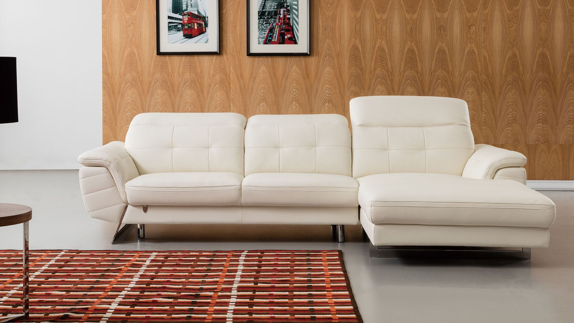 EK-L085 White Italian Leather Sectional - Left Sitting Contemporary Style by American Eagle Furniture