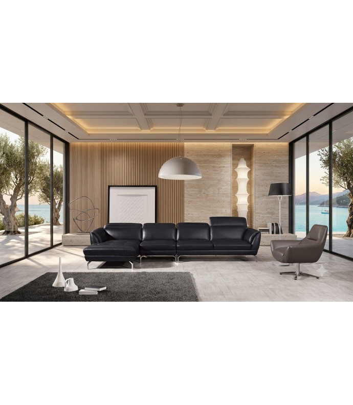 EK-L023 Black Italian Leather Sectional - Right Contemporary Style by American Eagle Furniture