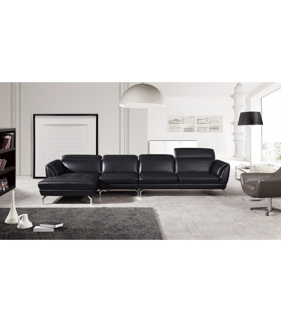 EK-L023 Black Italian Leather Sectional - Right Contemporary Style by American Eagle Furniture