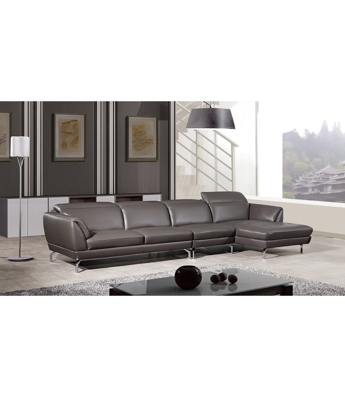 EK-L023 Taupe Italian Leather Sectional - Left Sitting Contemporary Style by American Eagle Furniture