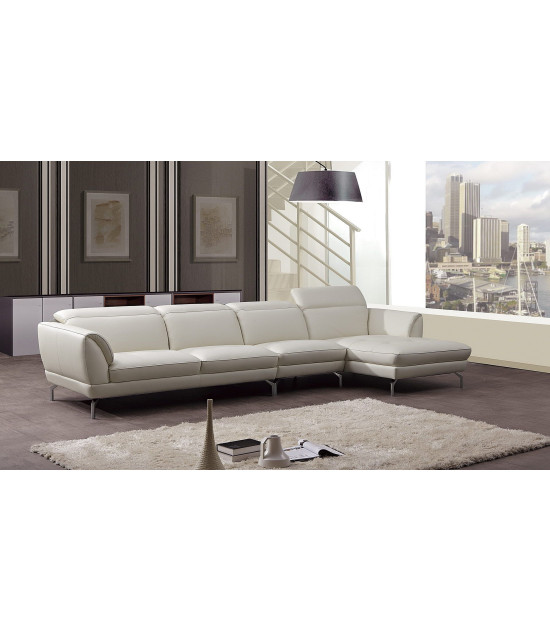 EK-L023 White Italian Leather Sectional - Left Sitting Contemporary Style by American Eagle Furniture