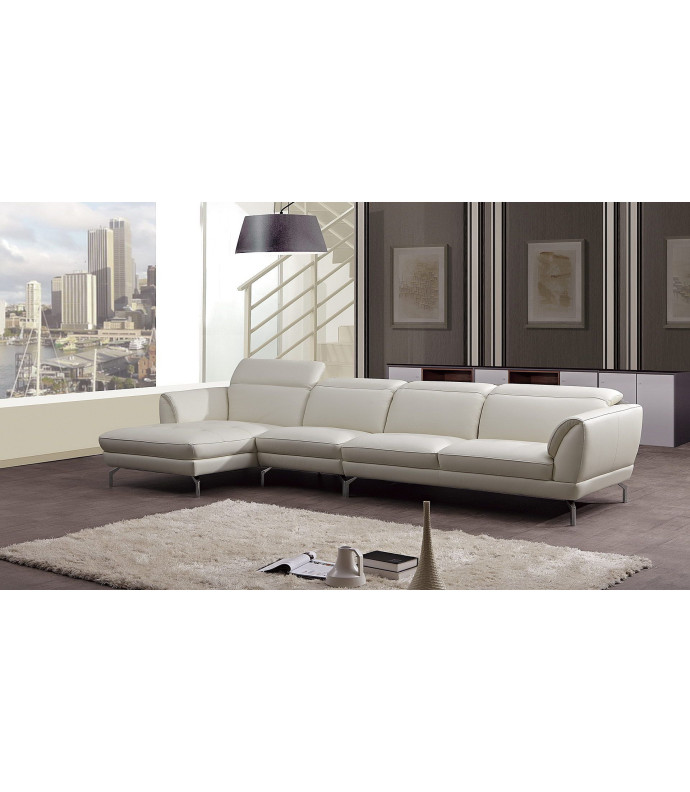 EK-L023 White Italian Leather Sectional - Right Sitting Contemporary Style by American Eagle Furniture