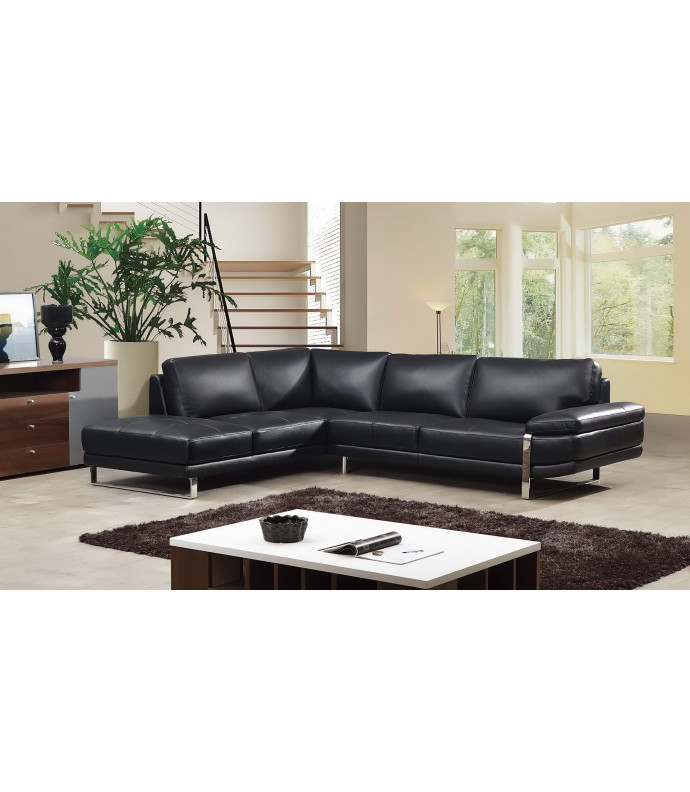 EK-L025 Black Italian Leather Sectional - Right Sitting Contemporary Style by American Eagle Furniture