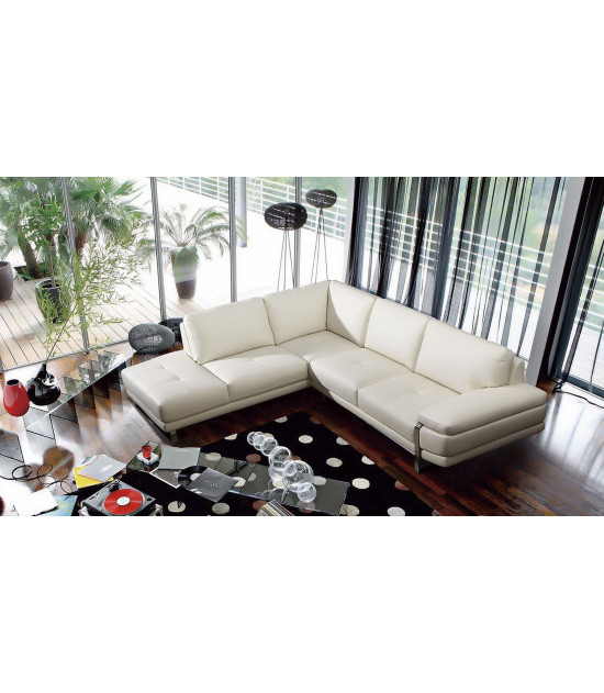 EK-L025 White Italian Leather Sectional - Right Sitting Contemporary Style by American Eagle Furniture