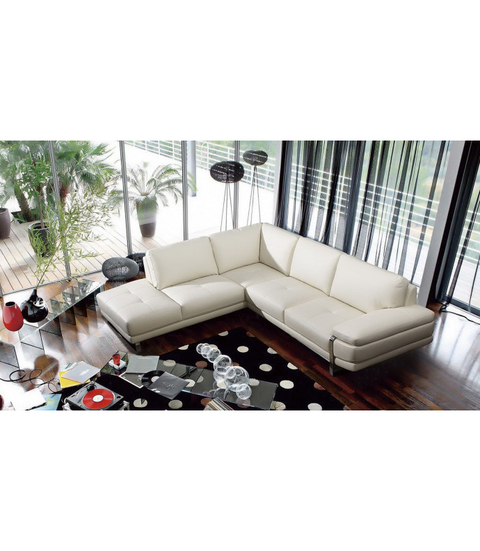 EK-L025 White Italian Leather Sectional - Right Sitting Contemporary Style by American Eagle Furniture