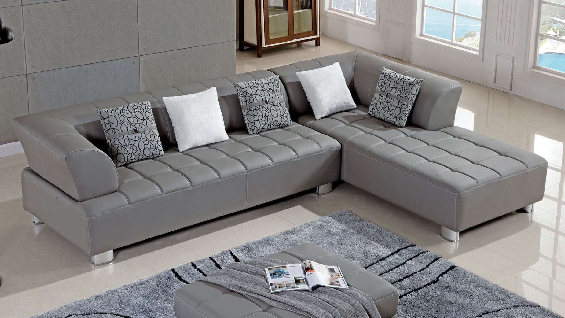 AE-L138 Gray Faux Leather Sectional - Left Sitting Contemporary Style by American Eagle Furniture