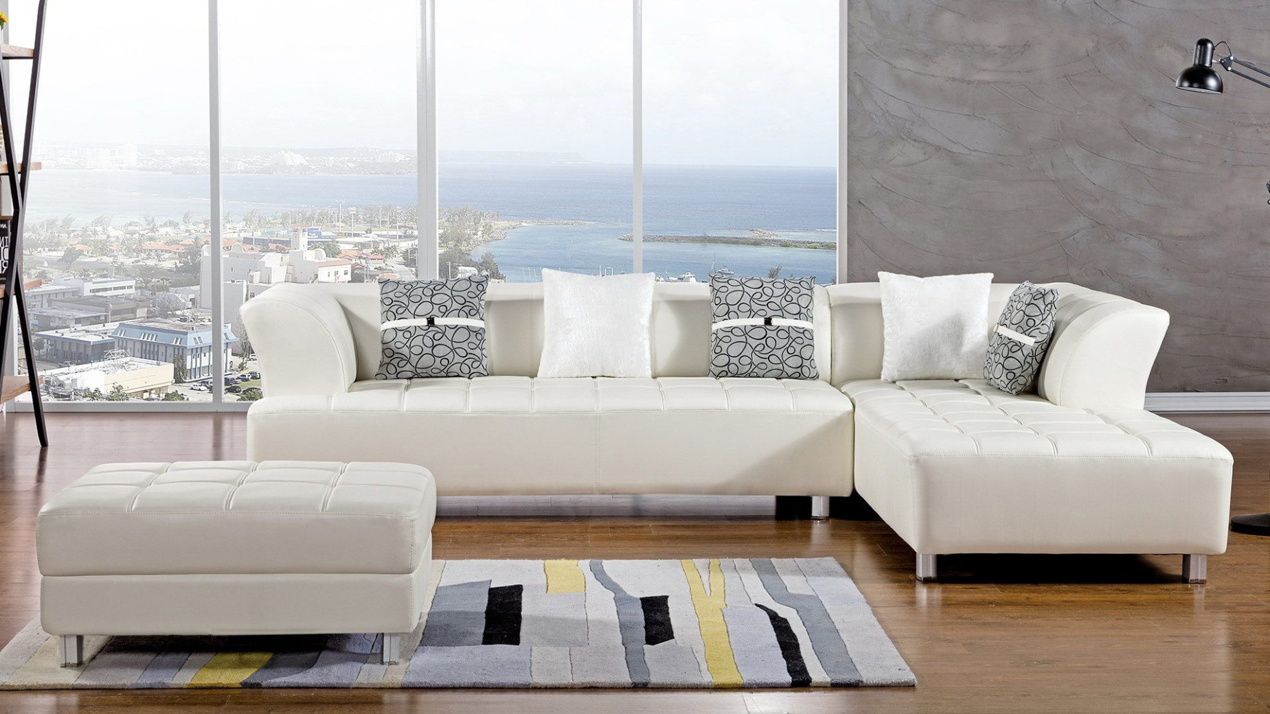 AE-L138 Ivory Faux Leather Sectional - Left Sitting Contemporary Style by American Eagle Furniture