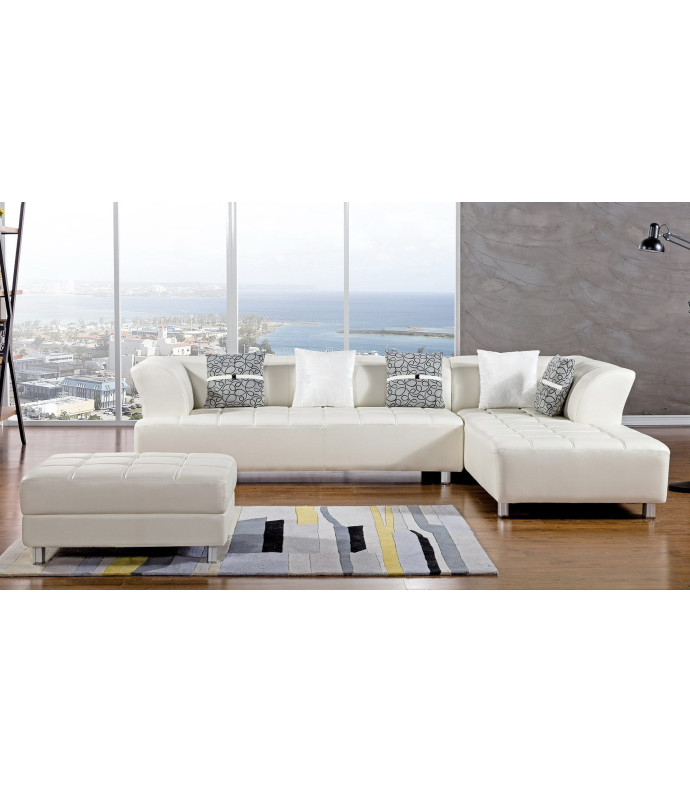 AE-L138 Ivory Faux Leather Sectional - Left Sitting Contemporary Style by American Eagle Furniture