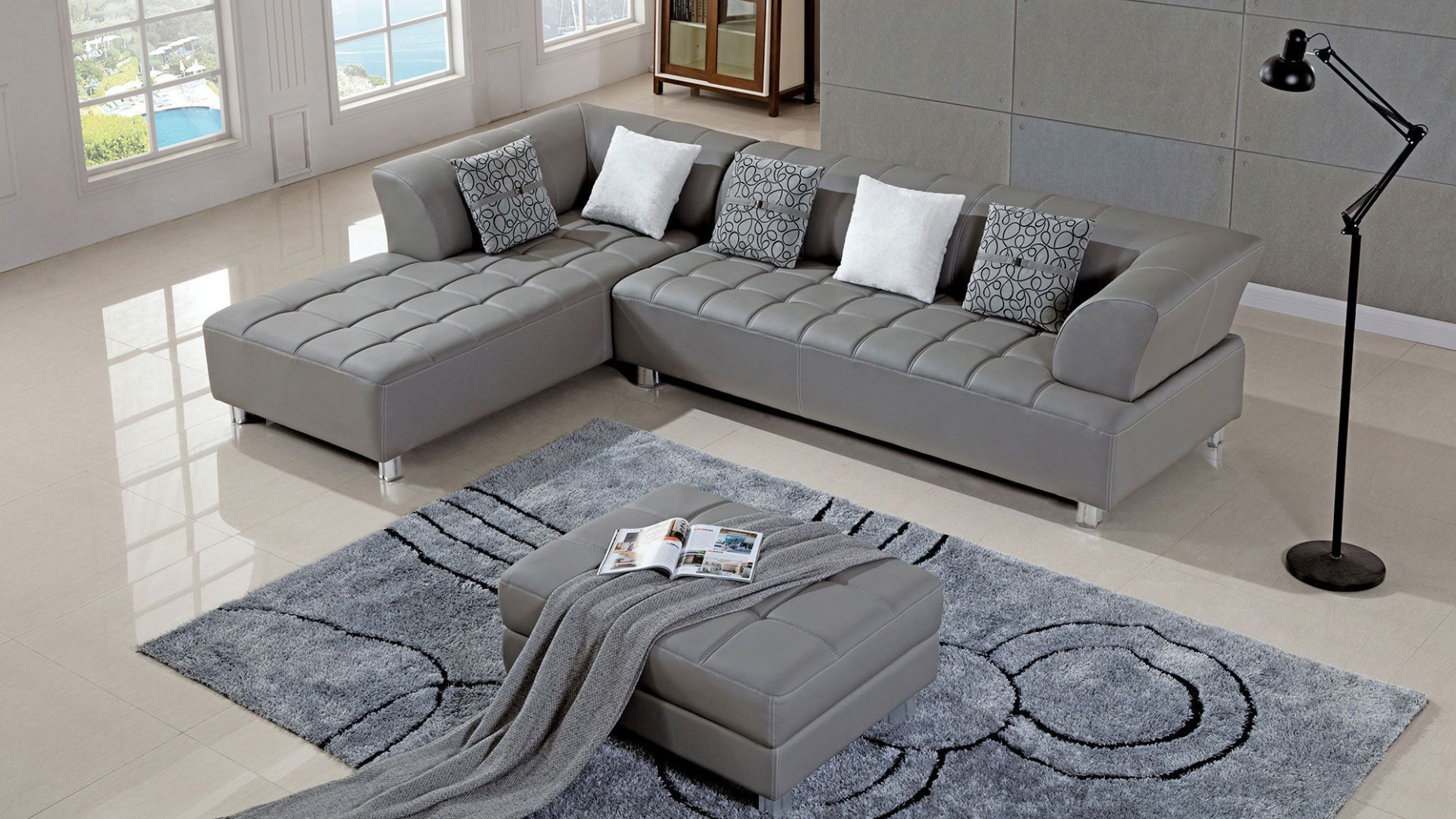 AE-L138 Gray Faux Leather Sectional - Right Sitting Contemporary Style by American Eagle Furniture