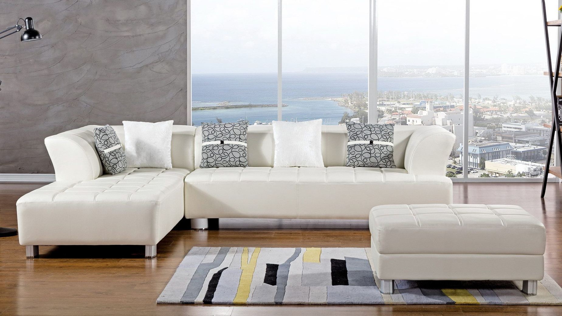 AE-L138 Ivory Faux Leather Sectional - Right Sitting Contemporary Style by American Eagle Furniture