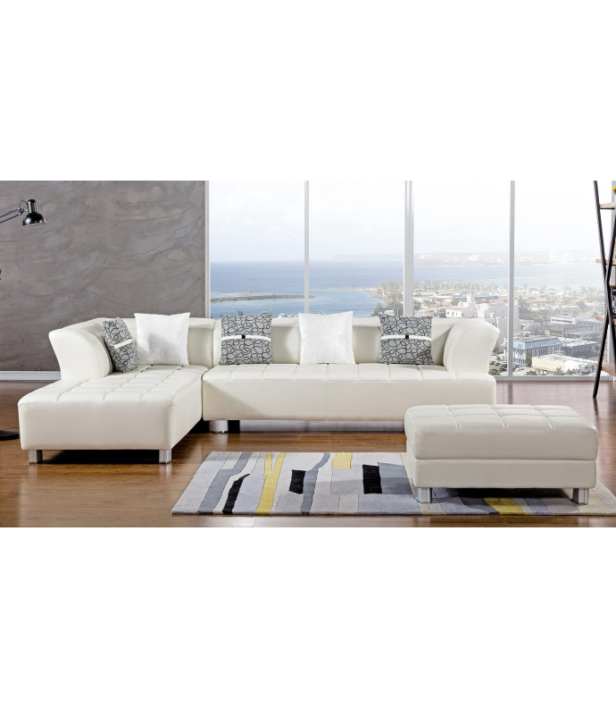 AE-L138 Ivory Faux Leather Sectional - Right Sitting Contemporary Style by American Eagle Furniture