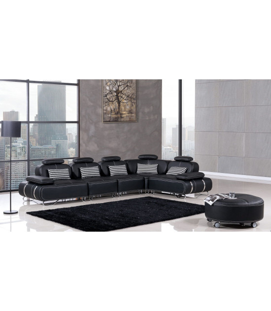 AE-L607 Black Faux Leather Sectional Contemporary Style by American Eagle Furniture