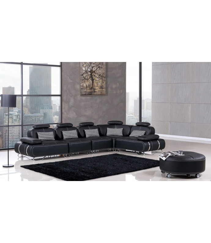 AE-L607 Black Faux Leather Sectional Contemporary Style by American Eagle Furniture