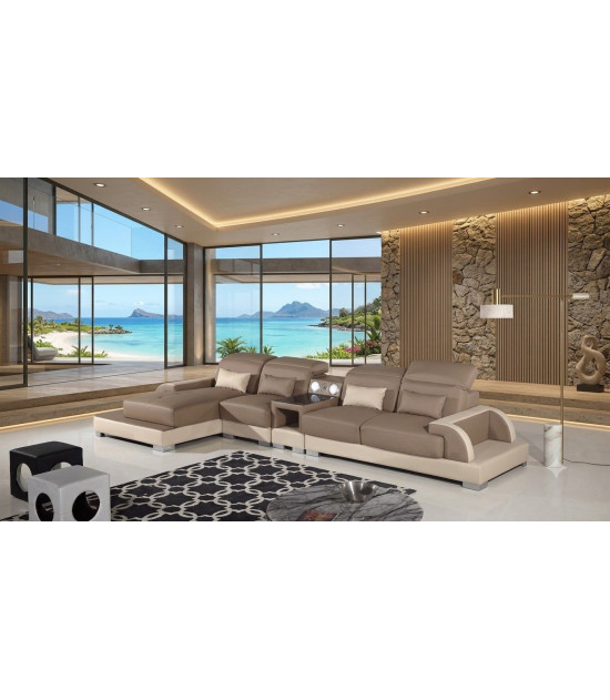 AE-LD812 Camel and Cream Faux Leather Sectional - Right Sitting Contemporary Style by American Eagle Furniture