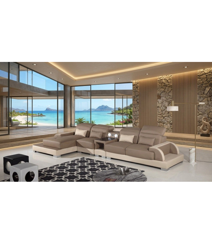 AE-LD812 Camel and Cream Faux Leather Sectional - Right Sitting Contemporary Style by American Eagle Furniture