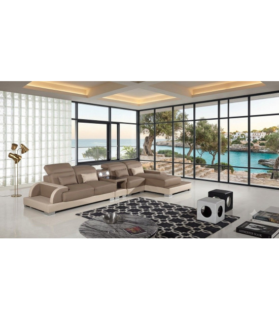AE-LD812 Camel and Cream Faux Leather Sectional - Left Sitting Contemporary Style by American Eagle Furniture