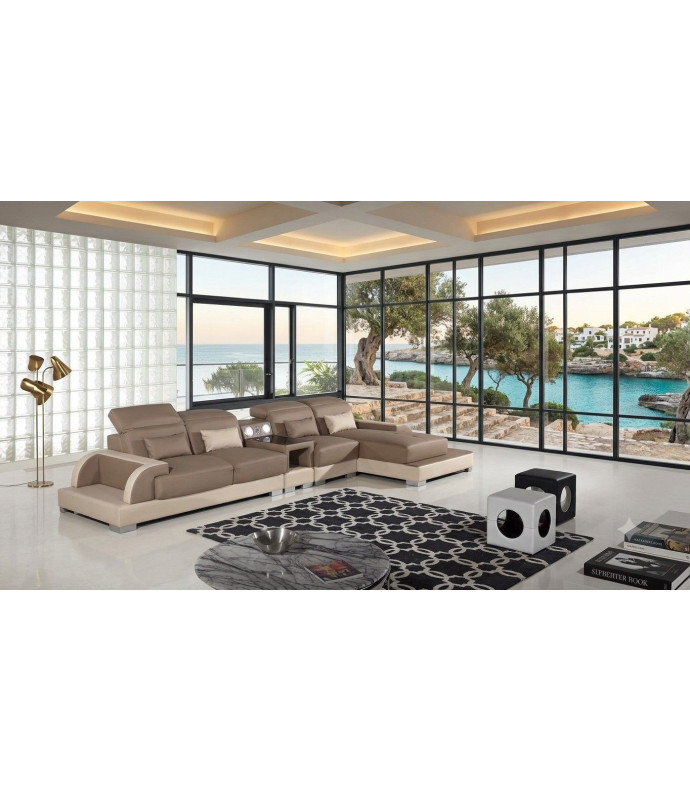 AE-LD812 Camel and Cream Faux Leather Sectional - Left Sitting Contemporary Style by American Eagle Furniture