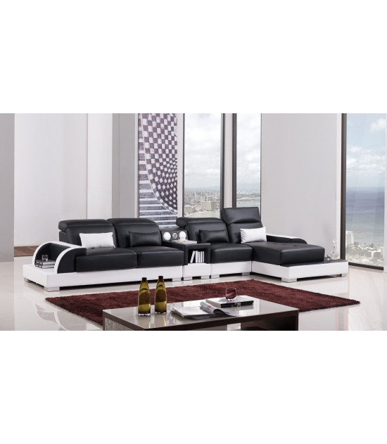 AE-LD812 Black and White Faux Leather Sectional - Left Sitting Contemporary Style by American Eagle Furniture