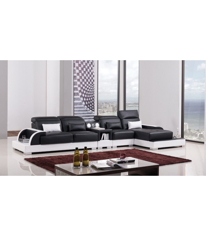 AE-LD812 Black and White Faux Leather Sectional - Left Sitting Contemporary Style by American Eagle Furniture