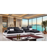 AE-LD812 Black and White Faux Leather Sectional - Left Sitting Contemporary Style by American Eagle Furniture