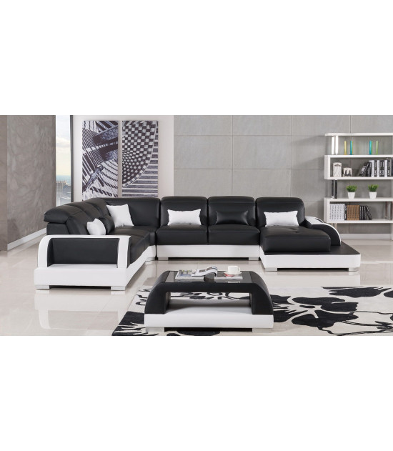 AE-LD811 Black and White Faux Leather Sectional - Left Sitting Contemporary Style by American Eagle Furniture