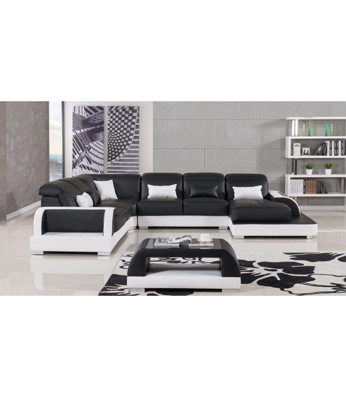 AE-LD811 Black and White Faux Leather Sectional - Left Sitting Contemporary Style by American Eagle Furniture