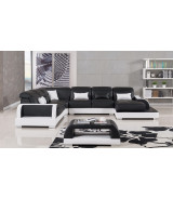 AE-LD811 Black and White Faux Leather Sectional - Left Sitting Contemporary Style by American Eagle Furniture