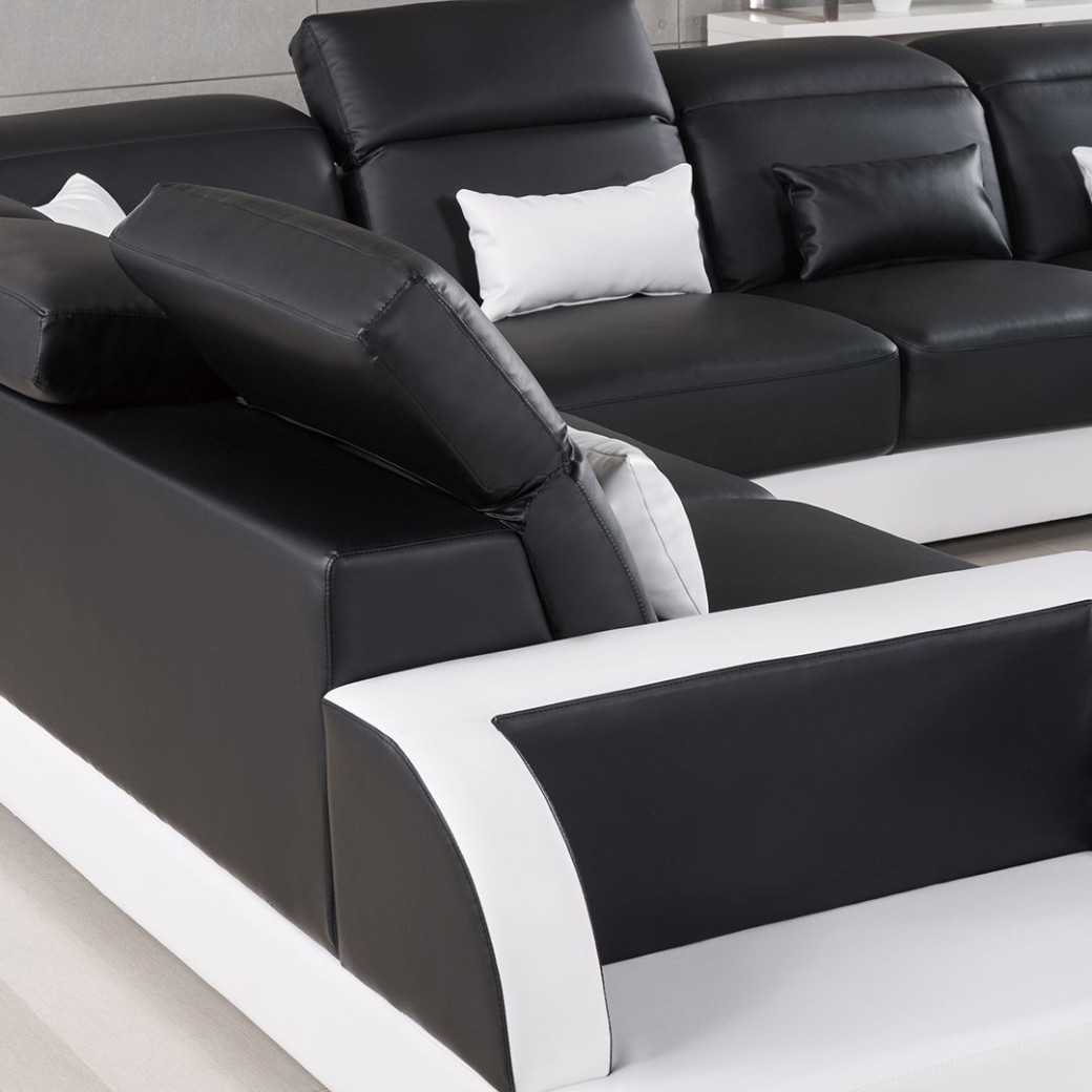 AE-LD811 Black and White Faux Leather Sectional - Left Sitting Contemporary Style by American Eagle Furniture