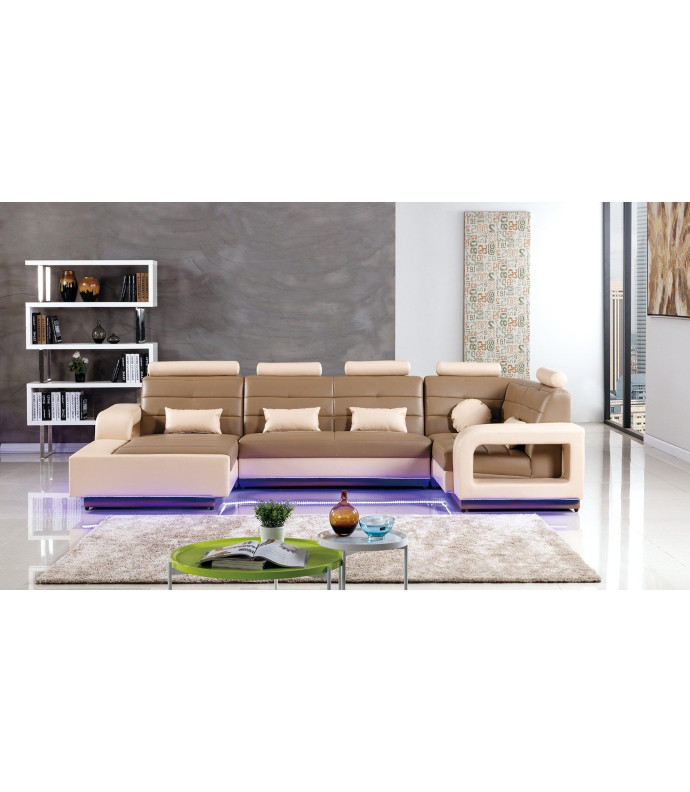 AE-LD800 Camel and Cream Faux Leather Sectional - Right Sitting Contemporary Style by American Eagle Furniture