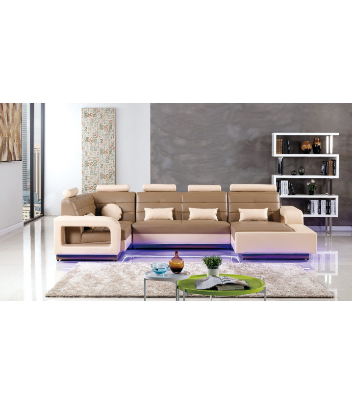 AE-LD800 Camel and Cream Faux Leather Sectional - Left Sitting Contemporary Style by American Eagle Furniture