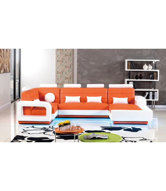 AE-LD800 Orange and White Faux Leather Sectional - Left Contemporary Style by American Eagle Furniture