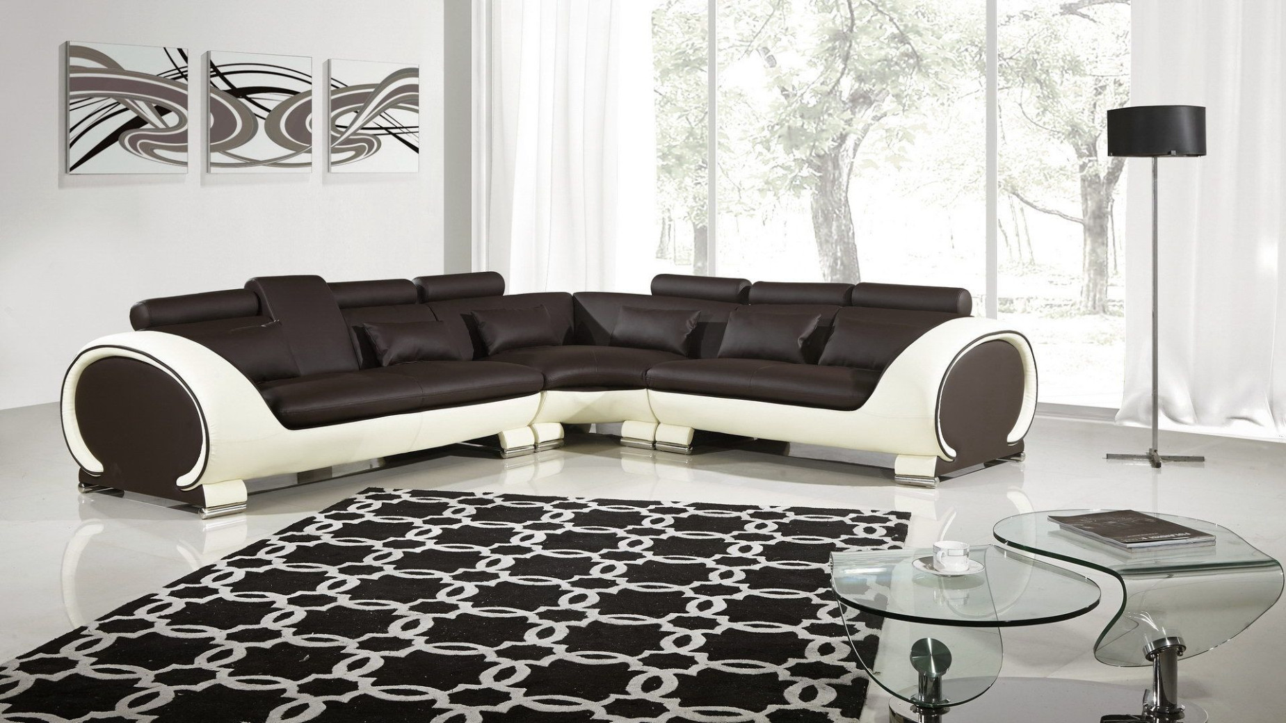AE-LD801 Dark Chocolate and Cream Faux Leather Sectional - Left Sitting Contemporary Style by American Eagle Furniture