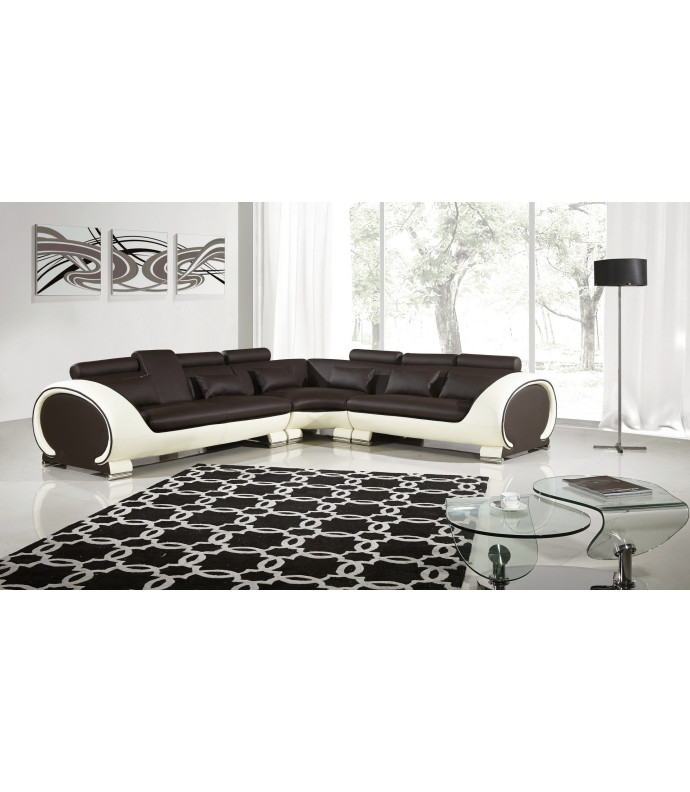 AE-LD801 Dark Chocolate and Cream Faux Leather Sectional - Left Sitting Contemporary Style by American Eagle Furniture