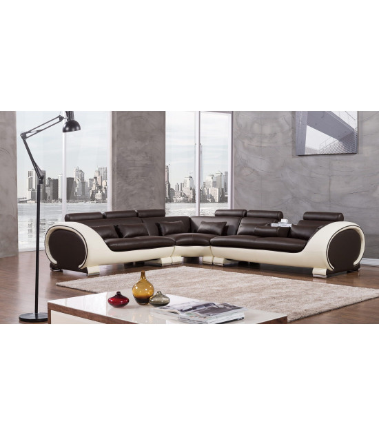 AE-LD801 Dark Chocolate and Cream Faux Leather Sectional - Right Sitting Contemporary Style by American Eagle Furniture