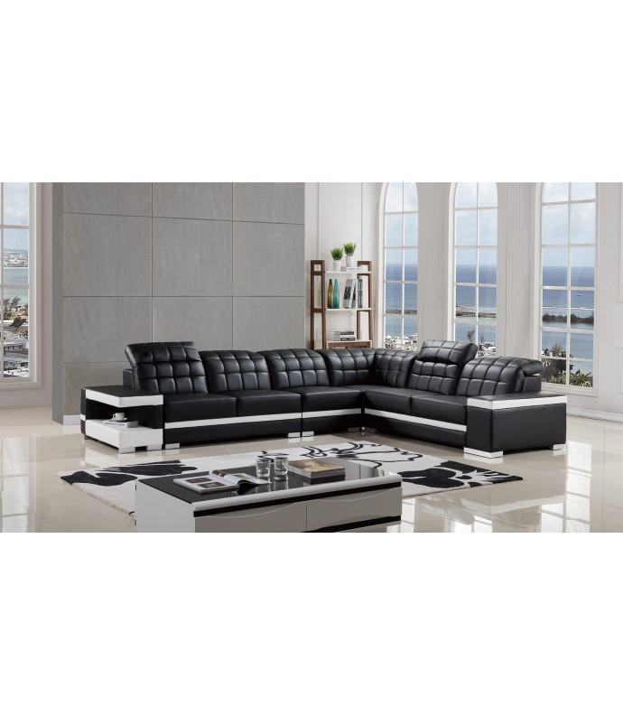AE-LD809 Black and White Faux Leather Sectional - Left Facing Loveseat & Console Contemporary Style by American Eagle Furniture