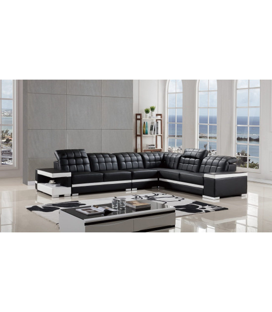 AE-LD809 Black and White Faux Leather Sectional - Left Facing Loveseat & Console Contemporary Style by American Eagle Furniture