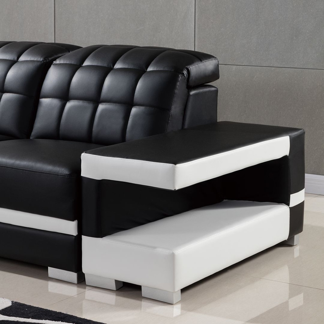 AE-LD809 Black and White Faux Leather Sectional - Left Facing Loveseat & Console Contemporary Style by American Eagle Furniture