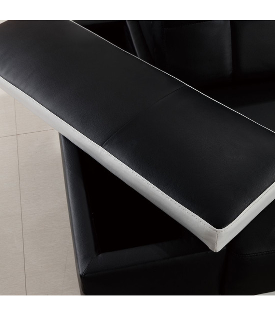 AE-LD809 Black and White Faux Leather Sectional - Left Facing Loveseat & Console Contemporary Style by American Eagle Furniture