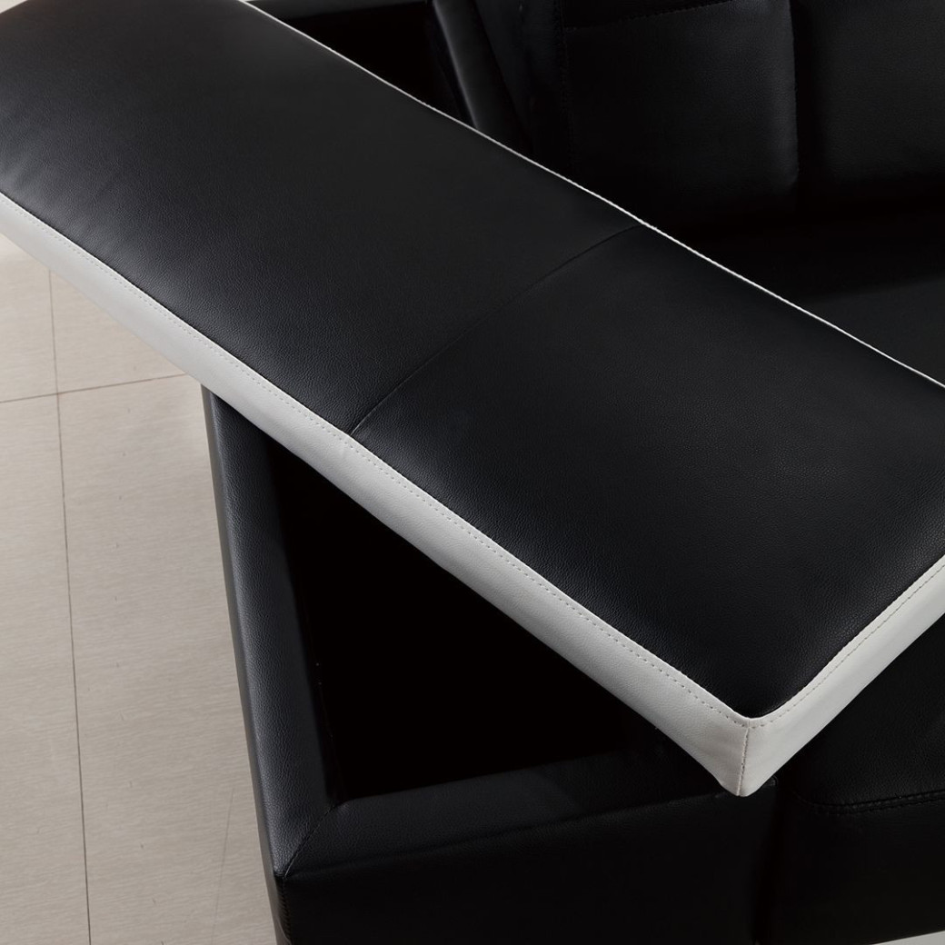 AE-LD809 Black and White Faux Leather Sectional - Left Facing Loveseat & Console Contemporary Style by American Eagle Furniture