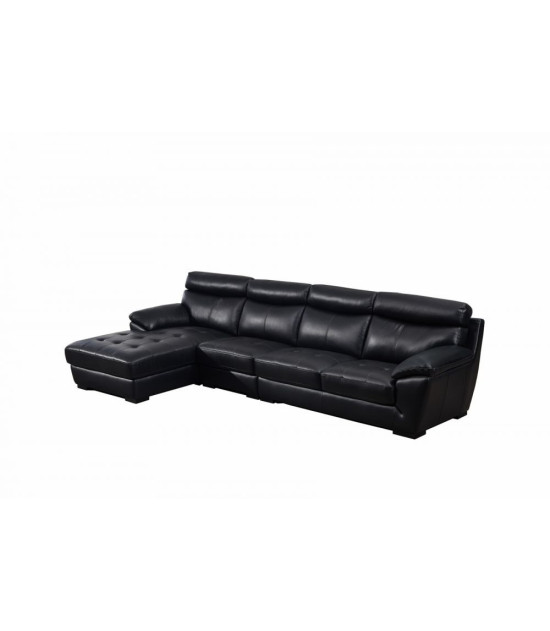 EK-L021 Black Italian Leather Sectional - Right Sitting Contemporary Style by American Eagle Furniture