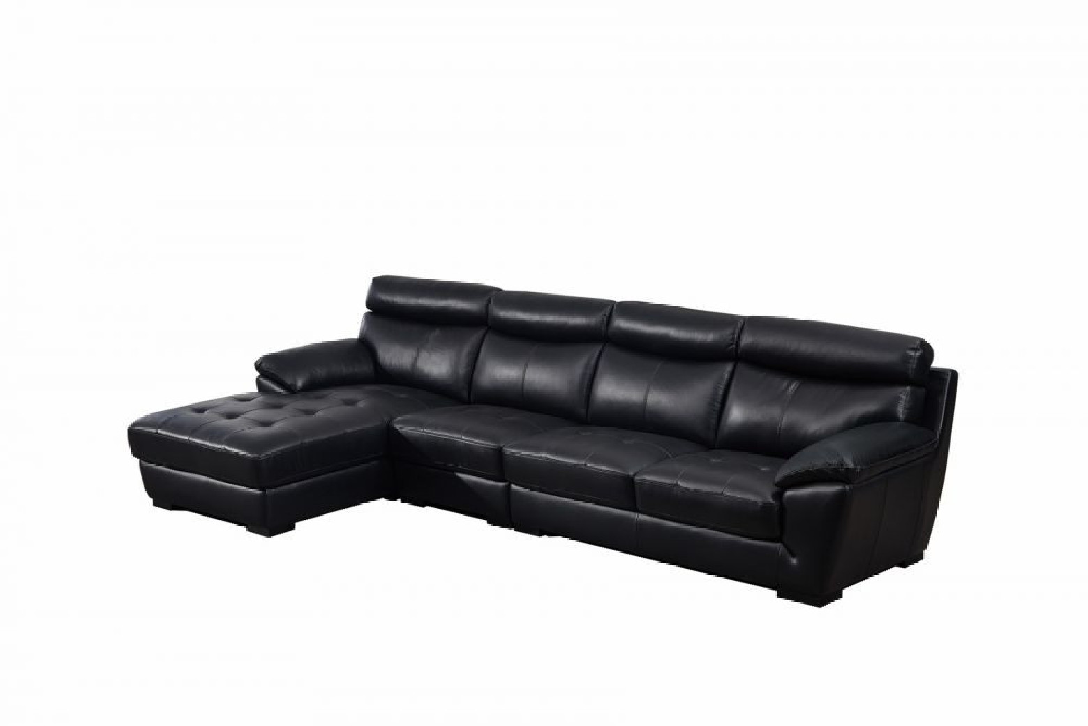 EK-L021 Black Italian Leather Sectional - Right Sitting Contemporary Style by American Eagle Furniture