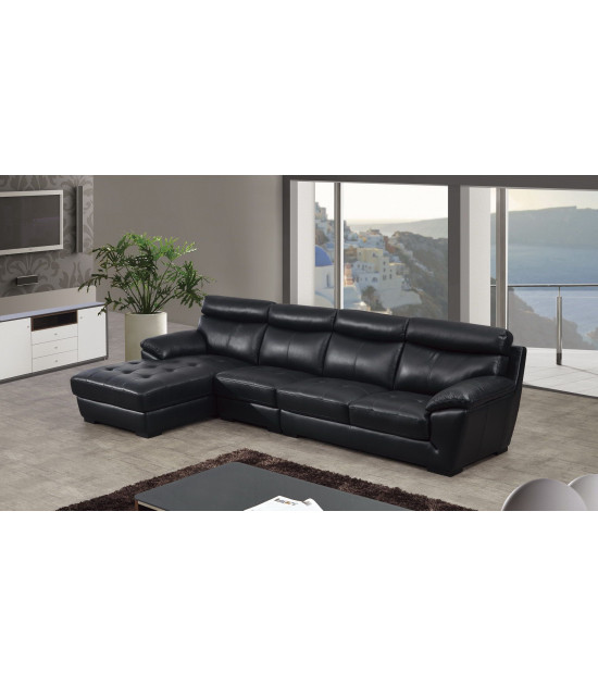 EK-L021 Black Italian Leather Sectional - Right Sitting Contemporary Style by American Eagle Furniture
