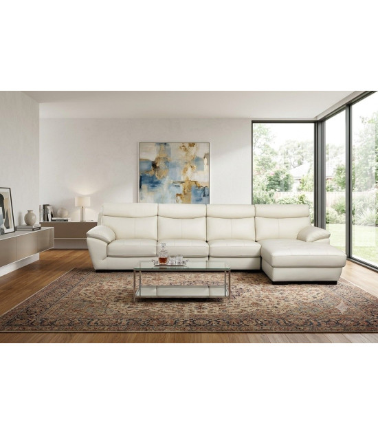 EK-L021 White Italian Leather Sectional - Left Sitting Contemporary Style by American Eagle Furniture
